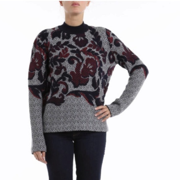 Tory Burch Intarsia Floral Crew Neck Sweater Size Medium - Picture 2 of 12